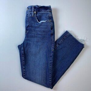 Good American, blue Good Legs Crop raw hem jeans, size 2/26
